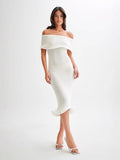 Fongt Women's Fashion Word-To-Shoulder Sexless Sleeveless Plain Knitted Dress