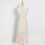 Fongt Temperament Elegant Wind 2025 Spring New Design Small Flowerless Sleeveless Lace Splicing Dress
