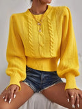 Knitted Sweaters Women's Clothing 2023 Autumn Thick Warm Cropped Pullovers O-Neck Lantern Sleeve Thread Sweater Women-Outfit