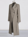 Fashion British Wind Blond Open Fork Long Suit 2025 New Striped Design Waist Thin Wind Coat