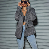 Style Commuter Cardigan Lapel Long Sleeves Shiny Large Size Casual Suit Jacket-Outfit