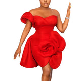 Fongt Design Sexy Bosom Dress Asymmetric Three-Dimensional Flower Party Dinner Dress Dress Dress