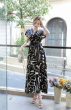 Fongt Light Luxury Retro Sleeveless V-Neck Print Dress Women's Summer Waists Thin Temperament Elegant Famous Dress