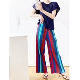 Fongt Folding 2025 Women's Folded Striped Broad Leg Trousers Unique Textured Hanging Style Straight Trousers