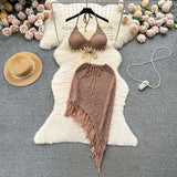 Fongt Holiday Suit Women's Design Bikini Hanging Neck Vest Tuxedo Skirt Knitted Two-Piece