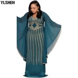 African Dresses for Women 2019 New African Clothes Dashiki Diamond Beads Bazin Riche Sexy Slim Ruffle Sleeve Long Africa