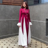 Fongt Autumn New Women's Fashion Hit Color To Receive The Waist Swing Dress
