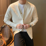 New Knitted Sweater Men's Spring And Autumn Trend Solid Color Blouse Youth Thin Business Leisure Sweater Cardigan-Outfit