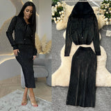 Fongt And Winter Casual Suit Female Fashion Hot Diamond Hooded Zip Open Shirt Sweater Jacket Knitted Hip Half-Dress