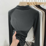 Color Half-High Collar Pleated Design Feeling Bottomed Shirt Women's Autumn New Short-Sleeved T-Shirt Underwear-Outfit