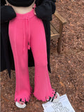 Knitted Flare Pants Warm Drawstring Slim Women Pants High Waist 2023 Autumn and Winter New Purple Rose Red Woman