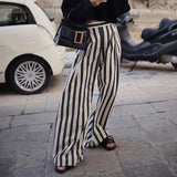 Fongt Women's Black And White Striped Wide Leg Pants 2023 New Casual Show Thin High Waist Loose Hanging Floor Pants Women-Outfit