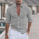Fongt New Men's Summer Cotton-Blind Beach Shirt Long Sleeves Solid Hawaiian Holiday