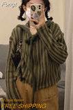 90s Vintage Green Hooded Knitted Cardigan Women Harajuku Kpop Zip Up Cropped Sweater Fairy Grunge Loose Y2K Tops