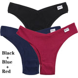 3Pcs Cotton Panties Women's Underwear G-string Comfortable Casual T Back Female V Shaped Waist Thong Intimate