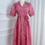 Fongt High-End Temperament Dress 2025 Summer Fashion Strap To Waist Single Buckle Embroidery Mesh Long Dress Woman