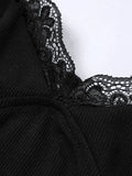 V Neck Lace Trim Bodycon Strap Mini Dress-Outfit