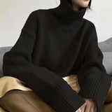 Fongt Female Turtleneck Pullover Sweater Female New Loose Lazy Wind Show Thin Solid Color Bottom Shirt Top Women's Fashion-Outfit