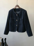 Autumn Winter Small Fragrant Tweed Jacket Coat Women Vintage Woolen Short Coats Streetwear Elegant Casual Slim Outwear