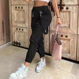 Fongt Women's High Street Ins Hip Hop Multi-Pocket Slim Casual Little Foot