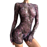 Fongt Summer New Mesh Trousers Sexy Hot Girl Prints Tight Height Waist Jumpsuit