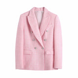 Spring Plaid Textured Double-Breasted Suit Coat Textured Mini Skirt Suit-Outfit