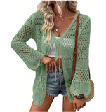 Fongt Beach Knitted Jersey In Summer 2025 Sexy Solid Color Knitted Beach Swimwear Shirt Sunscreen Cardigan