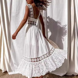 Fongt New Fashion Lace Sleeveless Splicing Large Swing Dress Dress