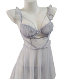 Fongt Spring Summer New French Girl Pure Wind Sexy Small Flying Sleeve Net Yarn Small Chest With Bra Bra Bra Bra Pajamas Pajamas