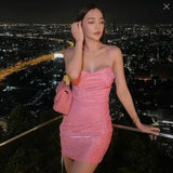 Fongt Knitted Bareback Sling Dress 2024 Summer Women's Fashion Sexy Short Bag Hip