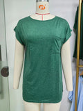 / Summer 2024 New Round Collar Short Sleeve Splicing Pocket Loose Casual T-Shirt-Outfit