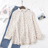 New Women Cotton Turn Down Collar White Shirt Long Sleeve Pockets Dot Blouse Button Up Loose Spring Casual Tops