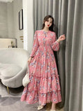 Fongt Shooting 2025 Summer Temperament Long Nine-Sleeve Chiffon Cake Dress Oversized Dress Woman