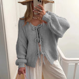 Fongt Autumn Winter New Round Collar Long Sleeve Top Pink Lace Sweater Lazy Wind Women's Cardigan