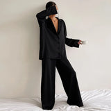 European and American women's home clothes long-sleeved suit imitation silk shirt thin trousers two-piece pajamas women-Outfit