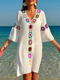 Fongt Women's Explosive Hand Hook Splicing Dress Open Sexy Long Dress Robe Beach Cover Dress