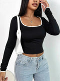 Fongt Women's Collider Round-Neck Long Sleeves Caught Short T-Shirt