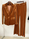 QUALITY Newest 2023 F/W Designer Suit Set Women's Single Button Velvet Blazer Flare Pants Set