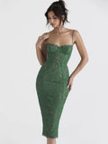 Midi Green Dress Elegant Sexy Night Wedding Guest Evening Party Dresses Spaghetti Strap Birthday Dress for Women 2023-Outfit