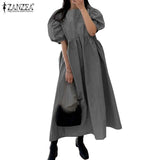 Women Dresses ZANZEA 2022 Summer Patchwork Maxi Vestidos Casual Solid Puff Sleeve Sundress Ladies Loose