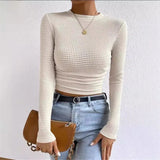 Fongt Spring And Summer Repair With Long-Sleeved Lattice Rounded Women's Folding Top.