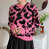 New 2021 Women Autumn Winter Sweaters Knitted Elegant Leopard Warm Fashionable Oversized Vintage Lady Tops
