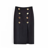 New Spring Autumn Vintage Black Skirt Women High Waist Package Hip Pencil Front Split Skirts
