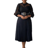 Round Neck Fashion Plus Size Lace Crochet Sexy Pleated