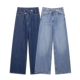 Fongt 2025 New Women's Asymmetrical Double-Legged High-Waisted Denim Straight Trousers