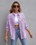 Fongt New Long-Haired Burrowed Denim Jacket Women Autumn Winter Long Sleeve Casual Collar Top