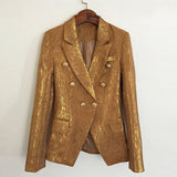 QUALITY Newest 2023 Designer Jacket Women's Double Breasted Lion Buttons Slim Fitting Shimmer