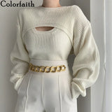 New 2021 Autumn Winter Women Sweaters Pullover Two Pieces Knitted Fashionable Vintage Elegant Cutout Lady Tops