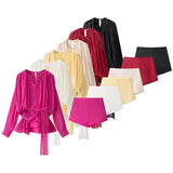 Fongt Homemade New Women's Classic Pressed Flawed Belt Design Loose Net纱 Dress Set