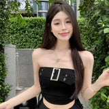 Korean Version Women's Crop Top Halter Lace-up Short Tube Top-Outfit